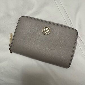 Tory Burch Taupe Wallet with Gold Accents